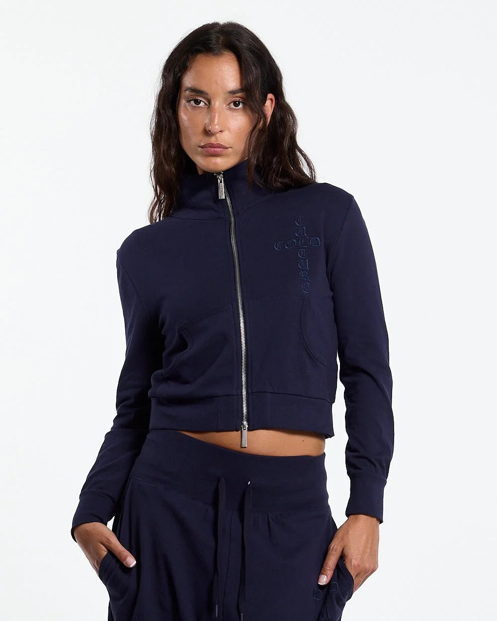 crossed zip hoodie woman navy