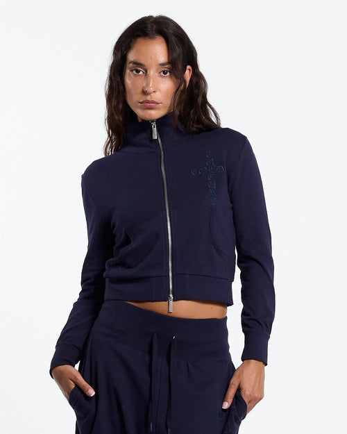 crossed zip hoodie woman navy