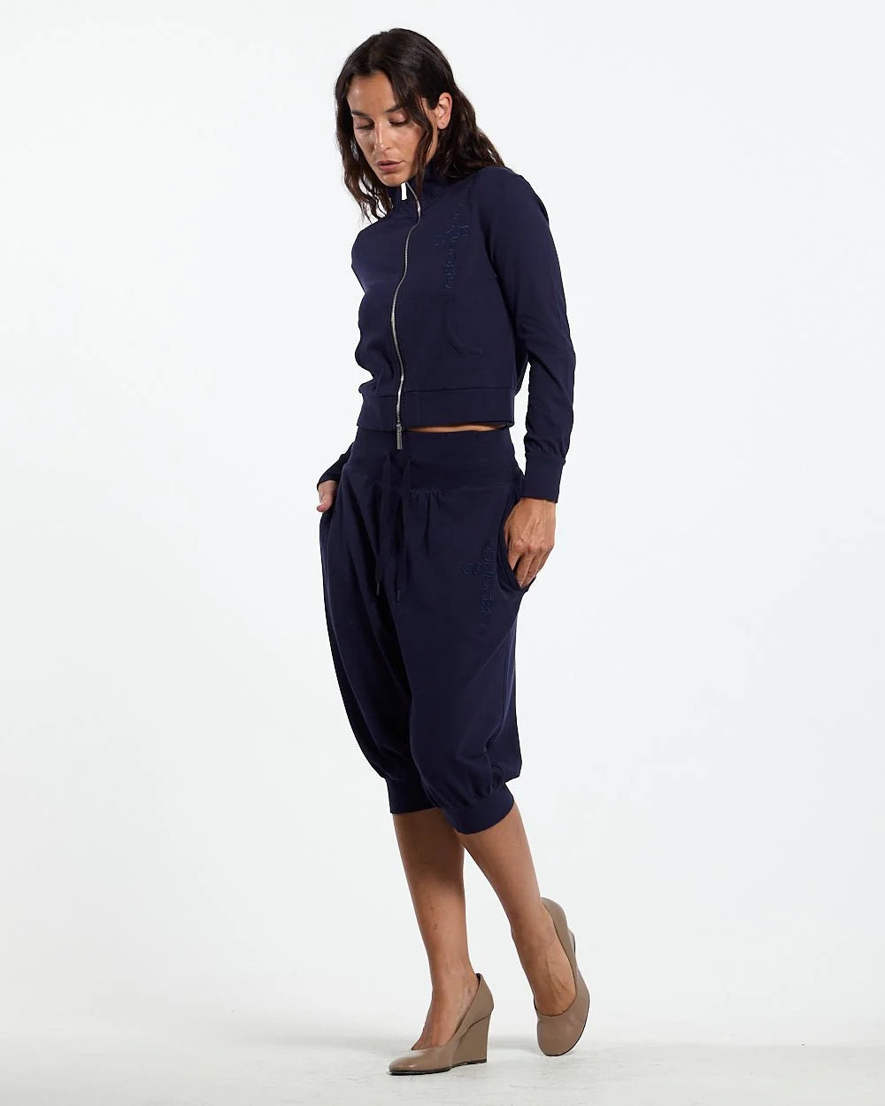crossed zip hoodie woman navy