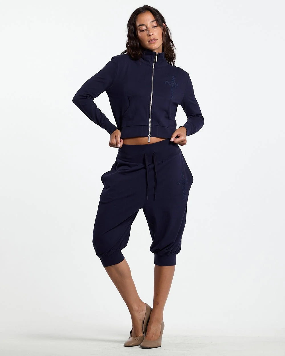 crossed zip hoodie woman navy