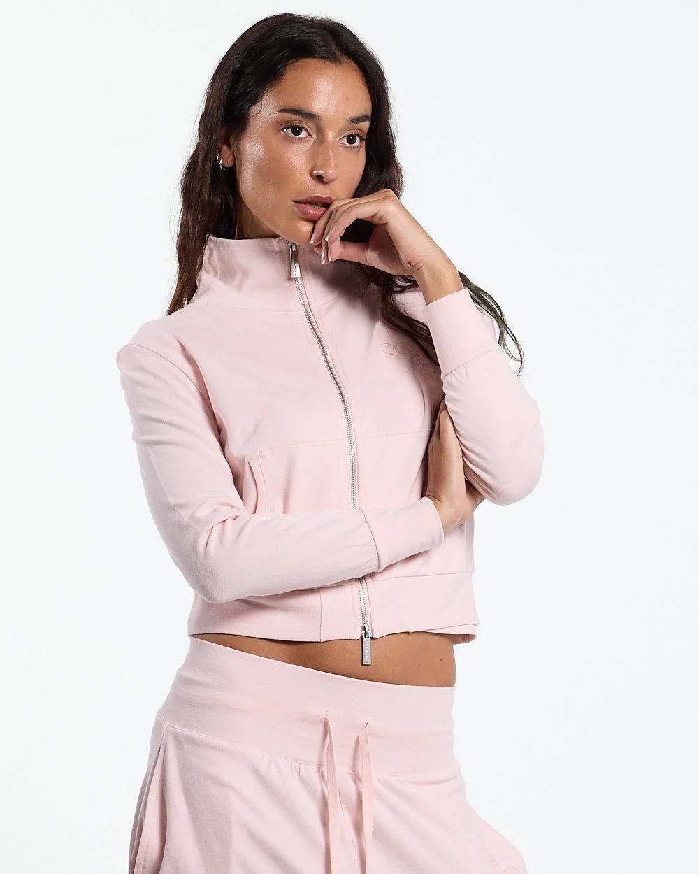 crossed zip hoodie woman pink