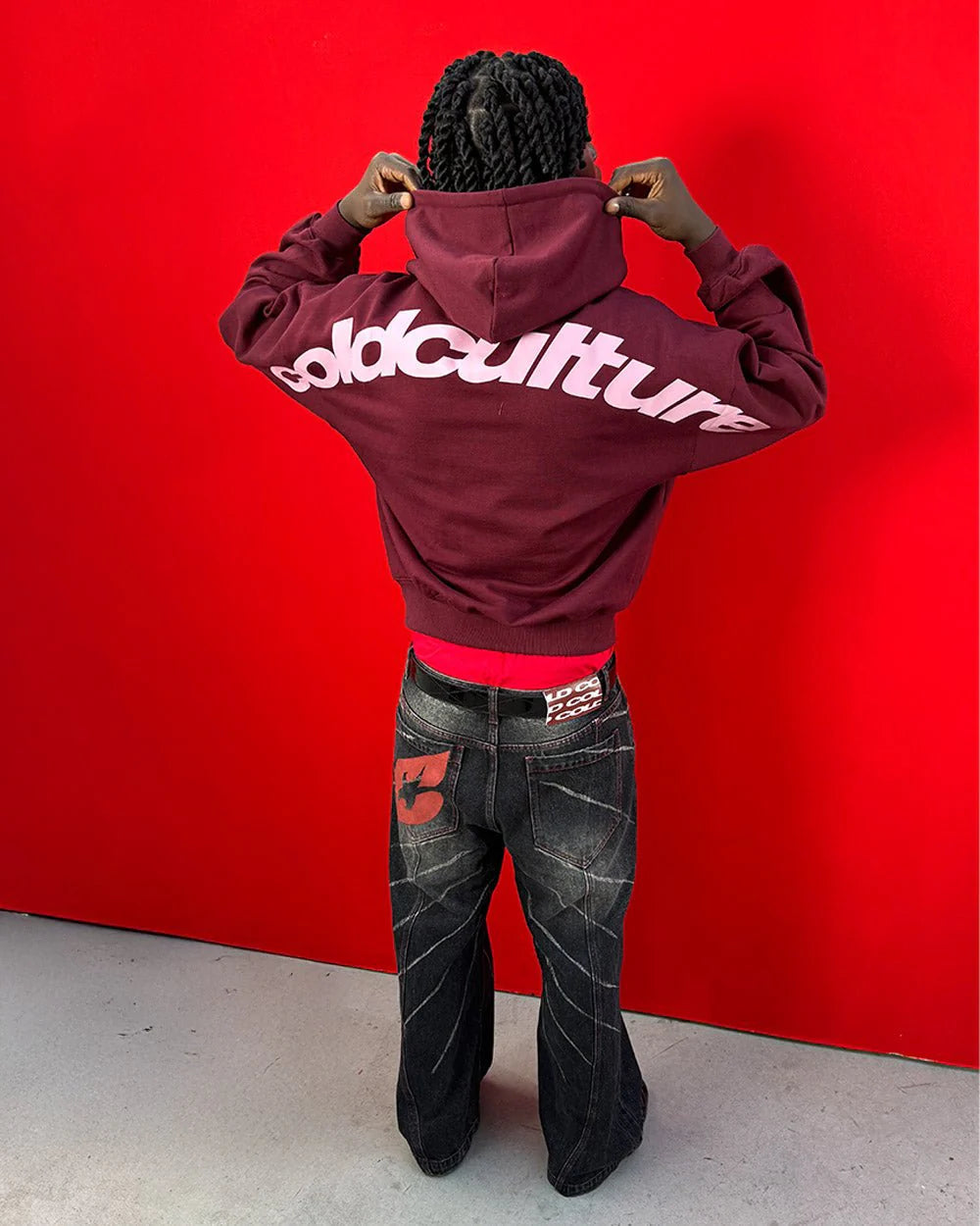 curved hoodie wine red