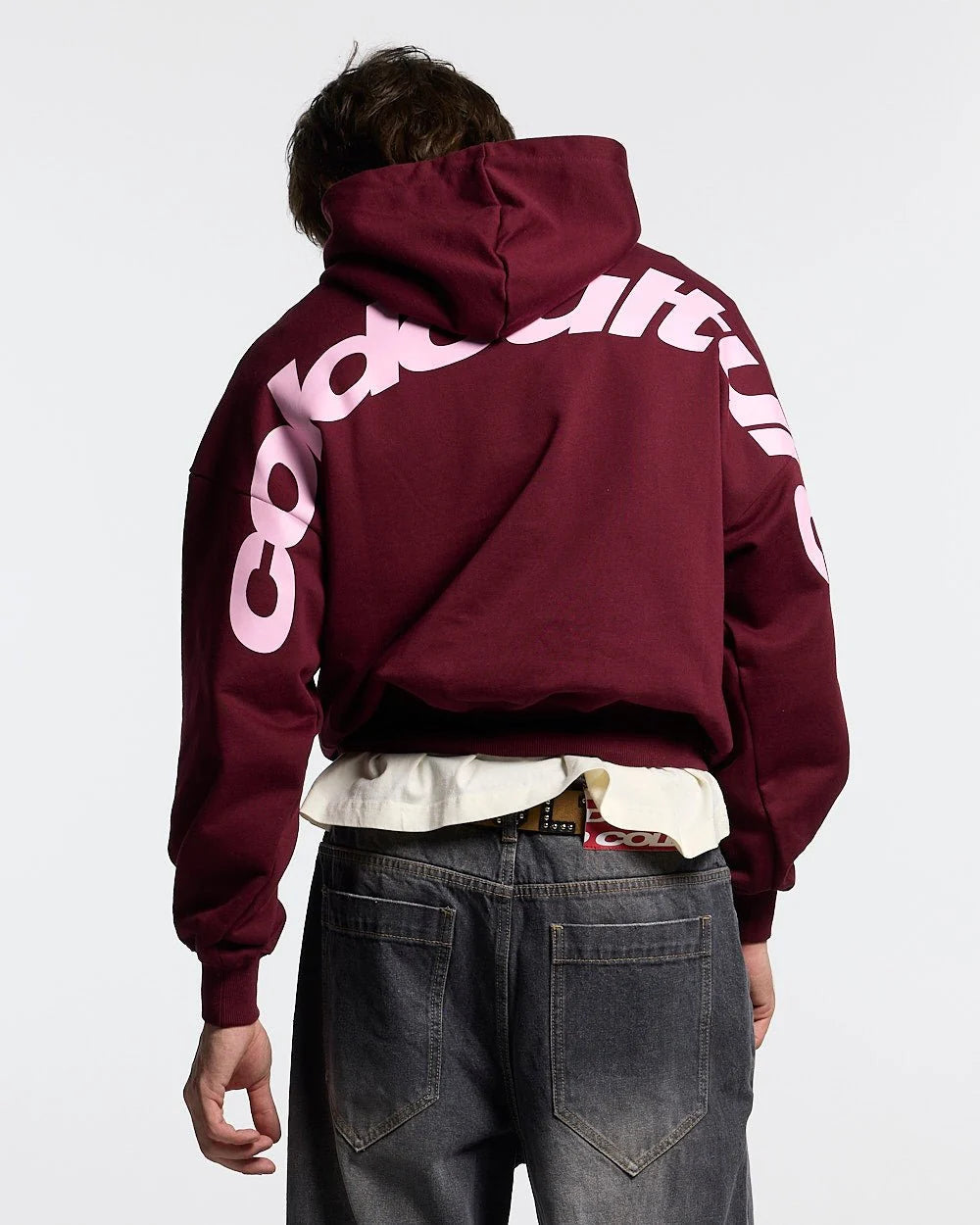 curved hoodie wine red