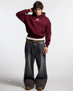 curved hoodie wine red