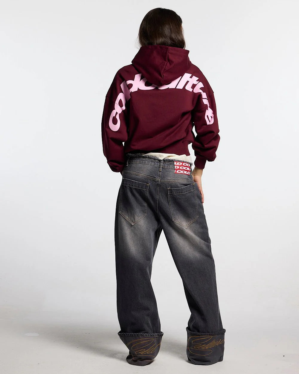 curved hoodie wine red