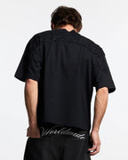 distress curved tee black