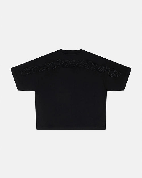 distress curved tee black