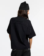 distress curved tee black