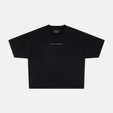 distress curved tee black