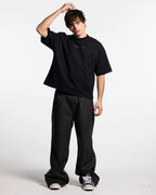 distress curved tee black