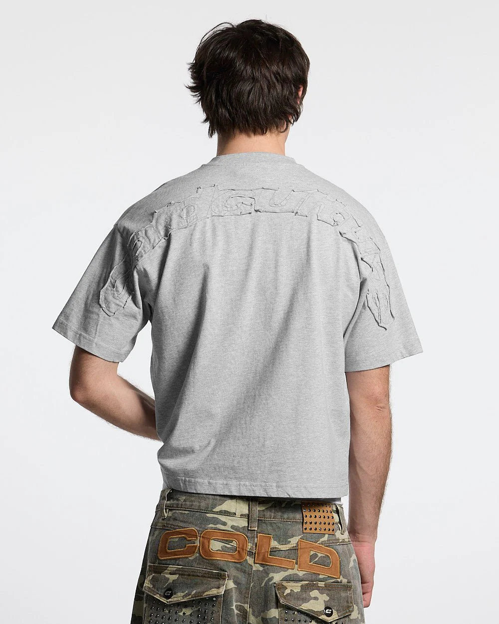 distress curved tee heather grey