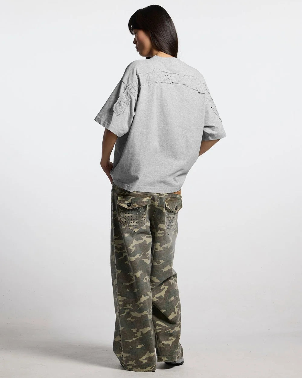 distress curved tee heather grey
