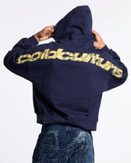 tartan distress curved zip hoodie blue