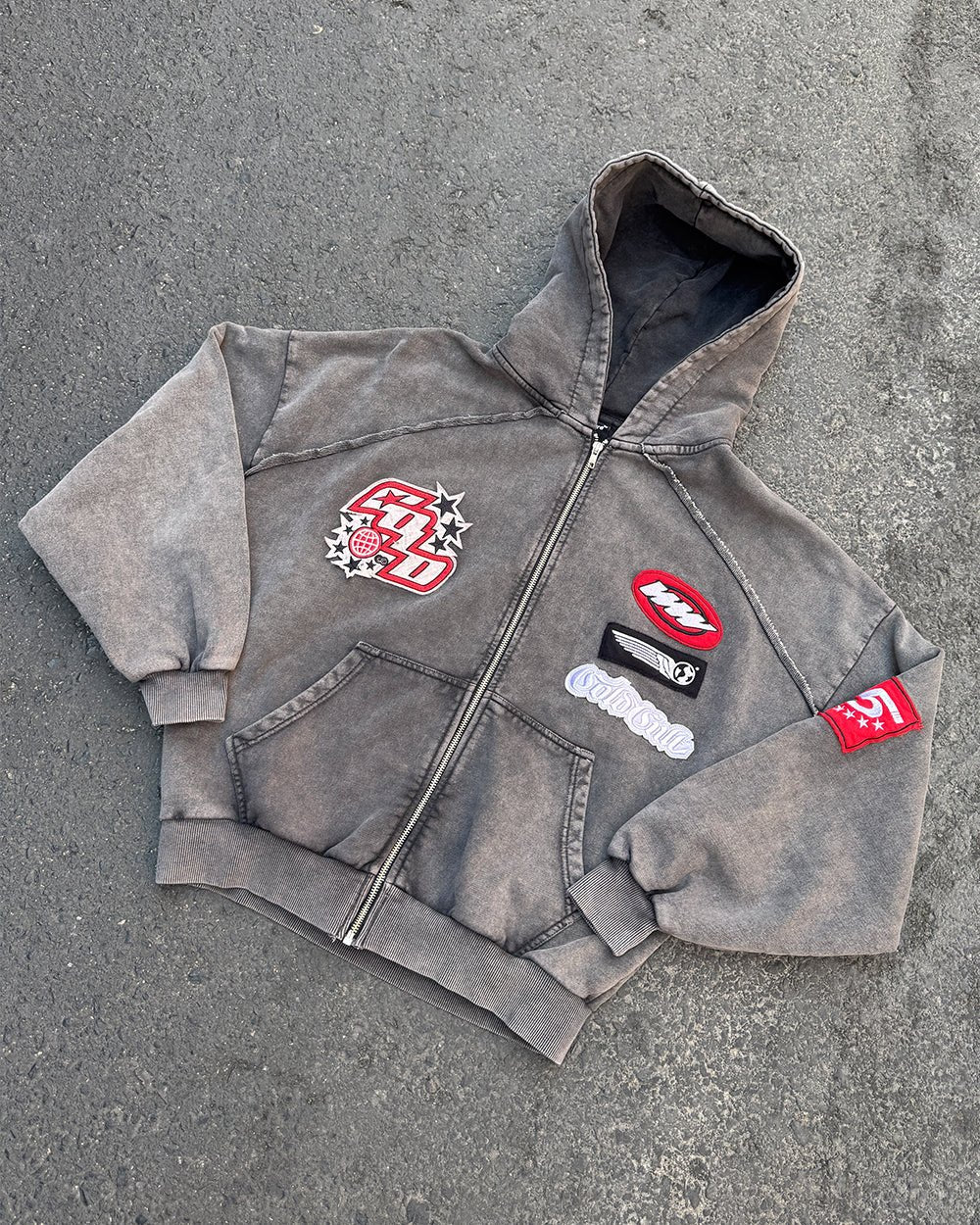 walker zip hoodie washed black