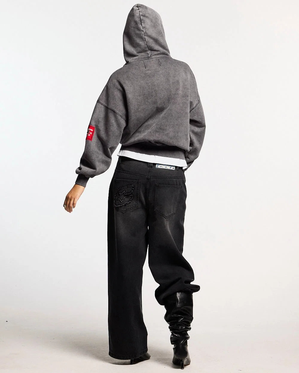 walker zip hoodie washed black