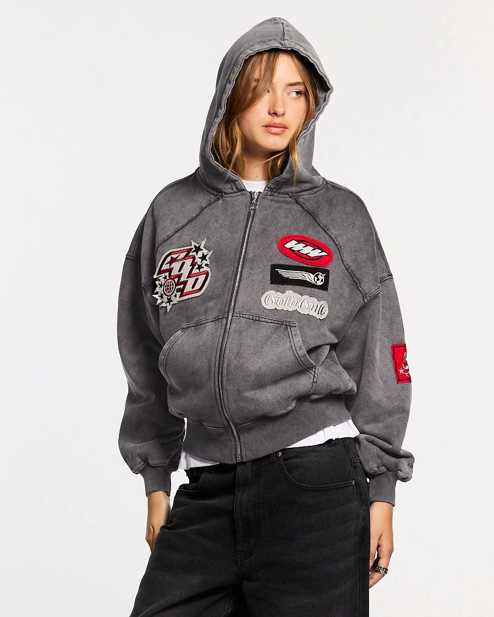 walker zip hoodie washed black