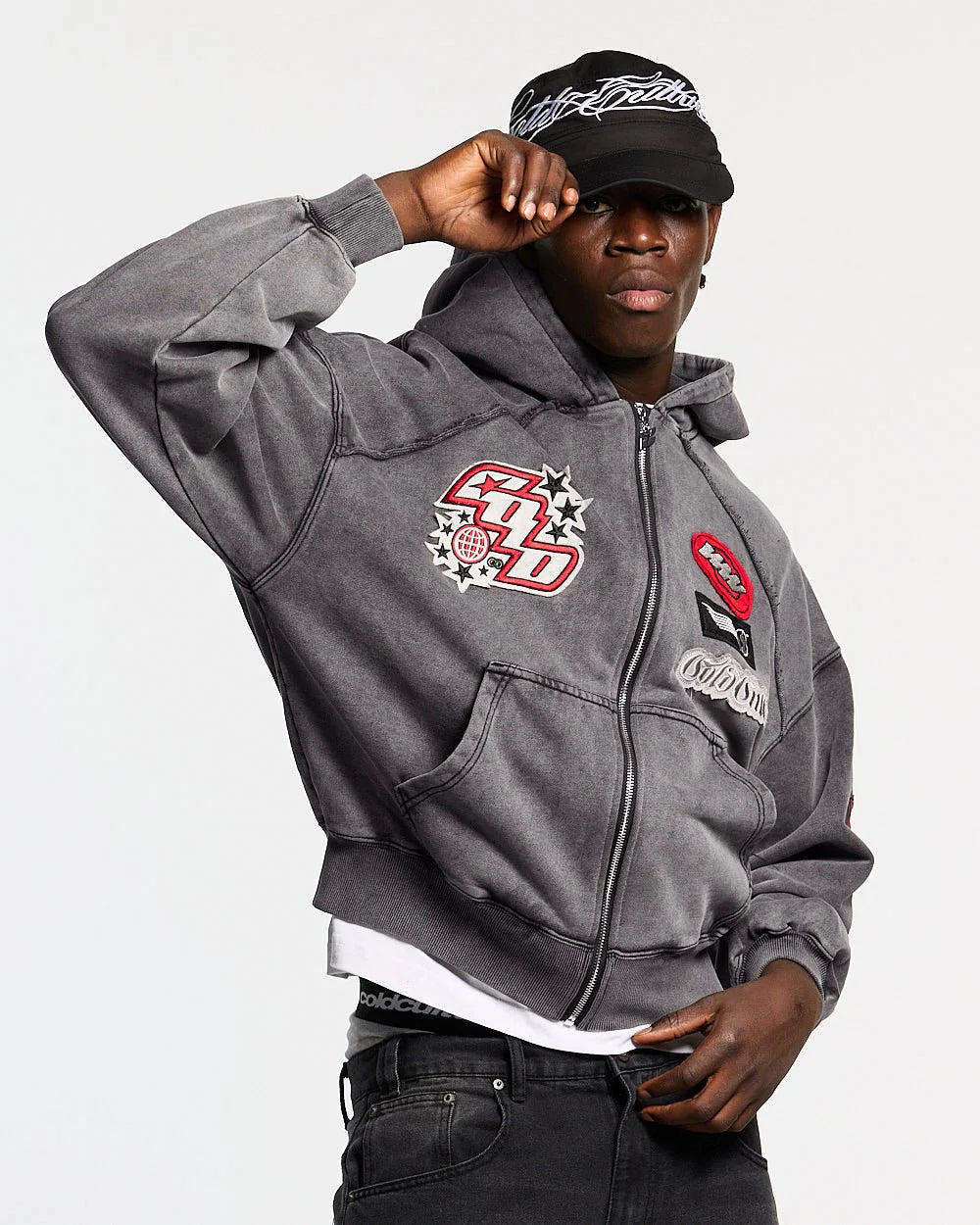 walker zip hoodie washed black